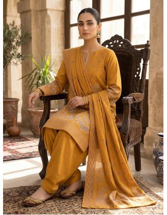 Warm Golden Sand Dhanak Karahi Unstitched 5-Piece Suit | Winter Festive Wear