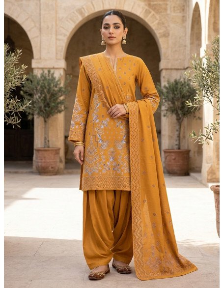 Warm Golden Sand Dhanak Karahi Unstitched 5-Piece Suit | Winter Festive Wear