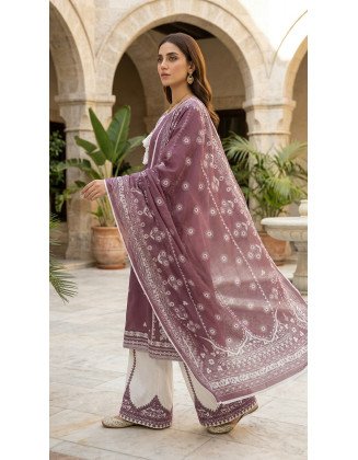 Elegance Mauve Embroidered with White Accents