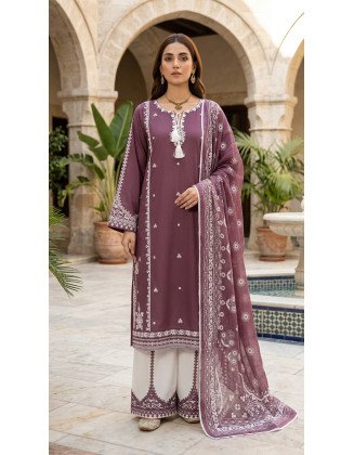 Elegance Mauve Embroidered with White Accents