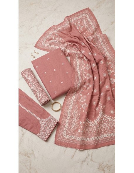 Dusty Rose Cotton Embroidered 3-Piece Stitched Suit with Matching Shalwar and Dupatta Dusty Rose Cotton Embroidered 3-Piece Stitched Suit with Matching Shalwar and Dupatta