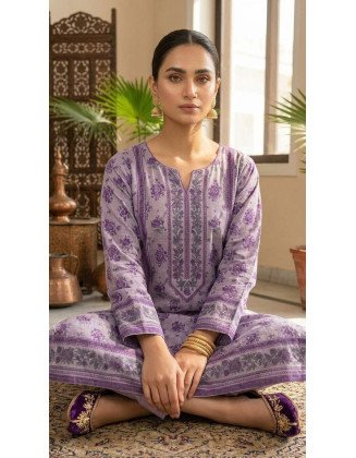3-Piece Chamkili Dhanak Unstitched Suit – Lavender Lilac & Deep Violet