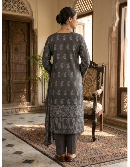 Charcoal Grey Karandi Jacquard 3-Piece Unstitched Suit with Shawl/Dupatta Charcoal Grey Karandi Jacquard 3-Piece Unstitched Suit with Shawl/Dupatta