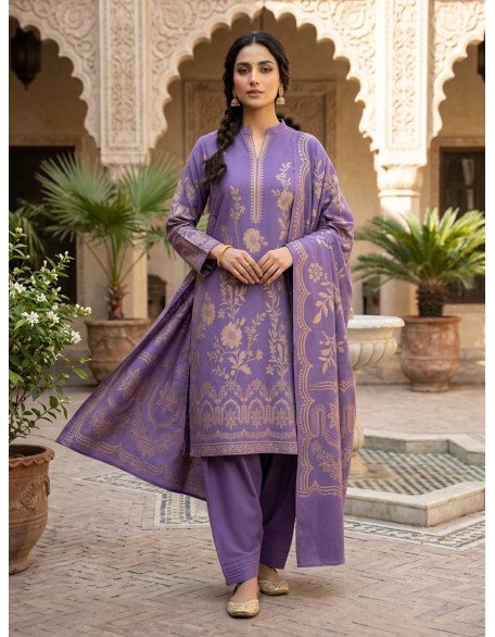 Royal Lavender Unstitched Karandi Jacquard 3-Piece Suit