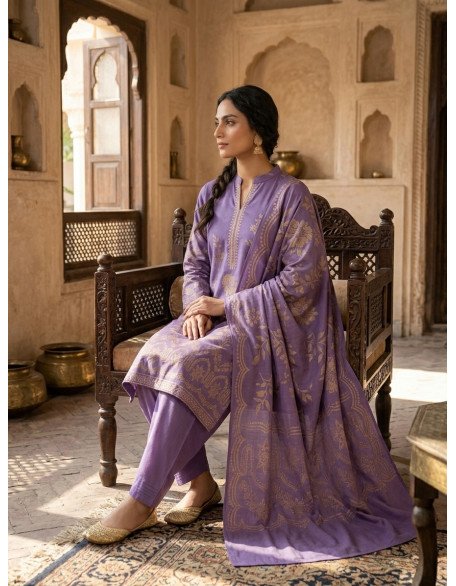 Royal Lavender Unstitched Karandi Jacquard 3-Piece Suit