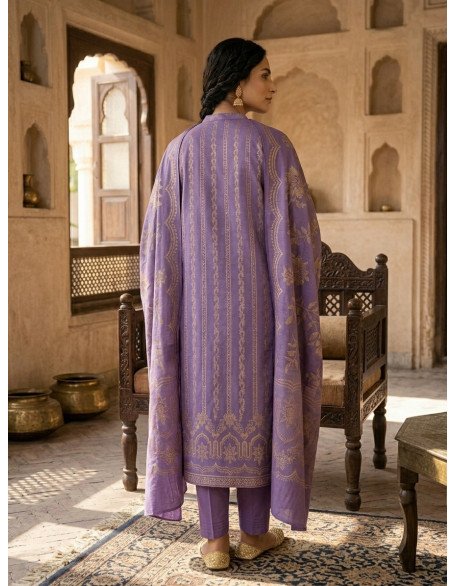 Royal Lavender Unstitched Karandi Jacquard 3-Piece Suit