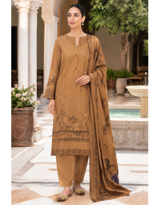 Dhanak Barosha Embroidered 3-Piece Unstitched Suit – Camel Brown
