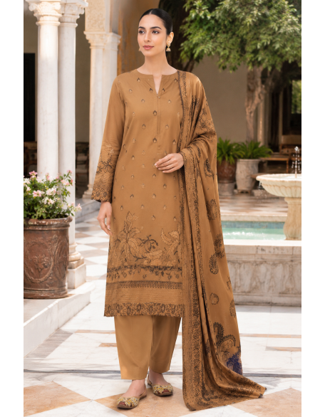 Dhanak Barosha Embroidered 3-Piece Unstitched Suit – Camel Brown