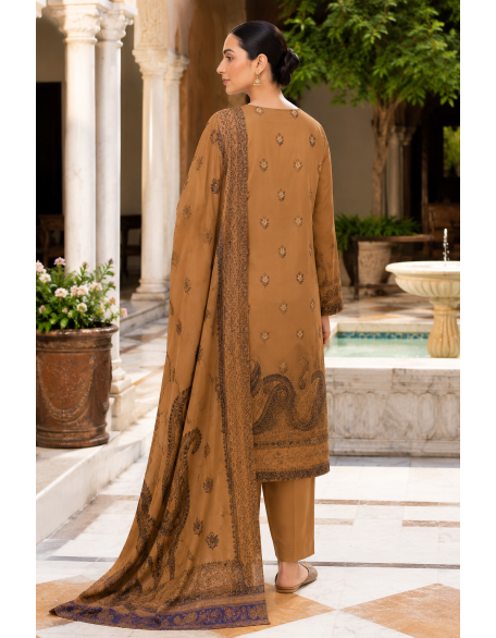 Dhanak Barosha Embroidered 3-Piece Unstitched Suit – Camel Brown